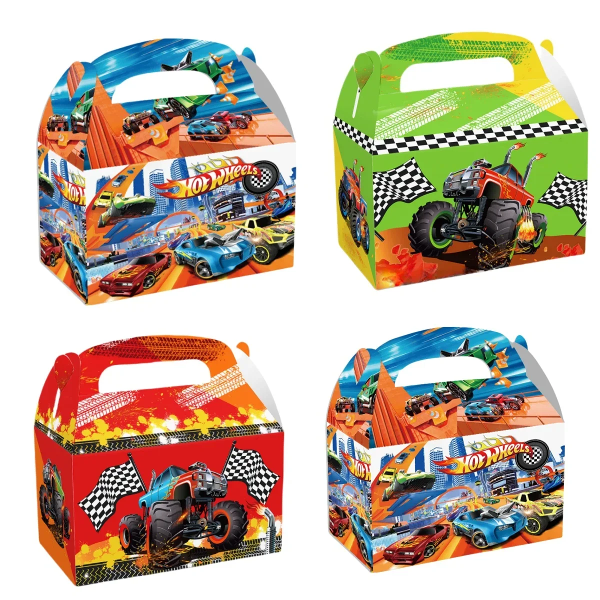 Hot wheels Handle Candy Box Birthday Decor Paper Gift Box Kraft Paper Bag Gifts Packaging Baby Shower Kids Favors Party Supplies