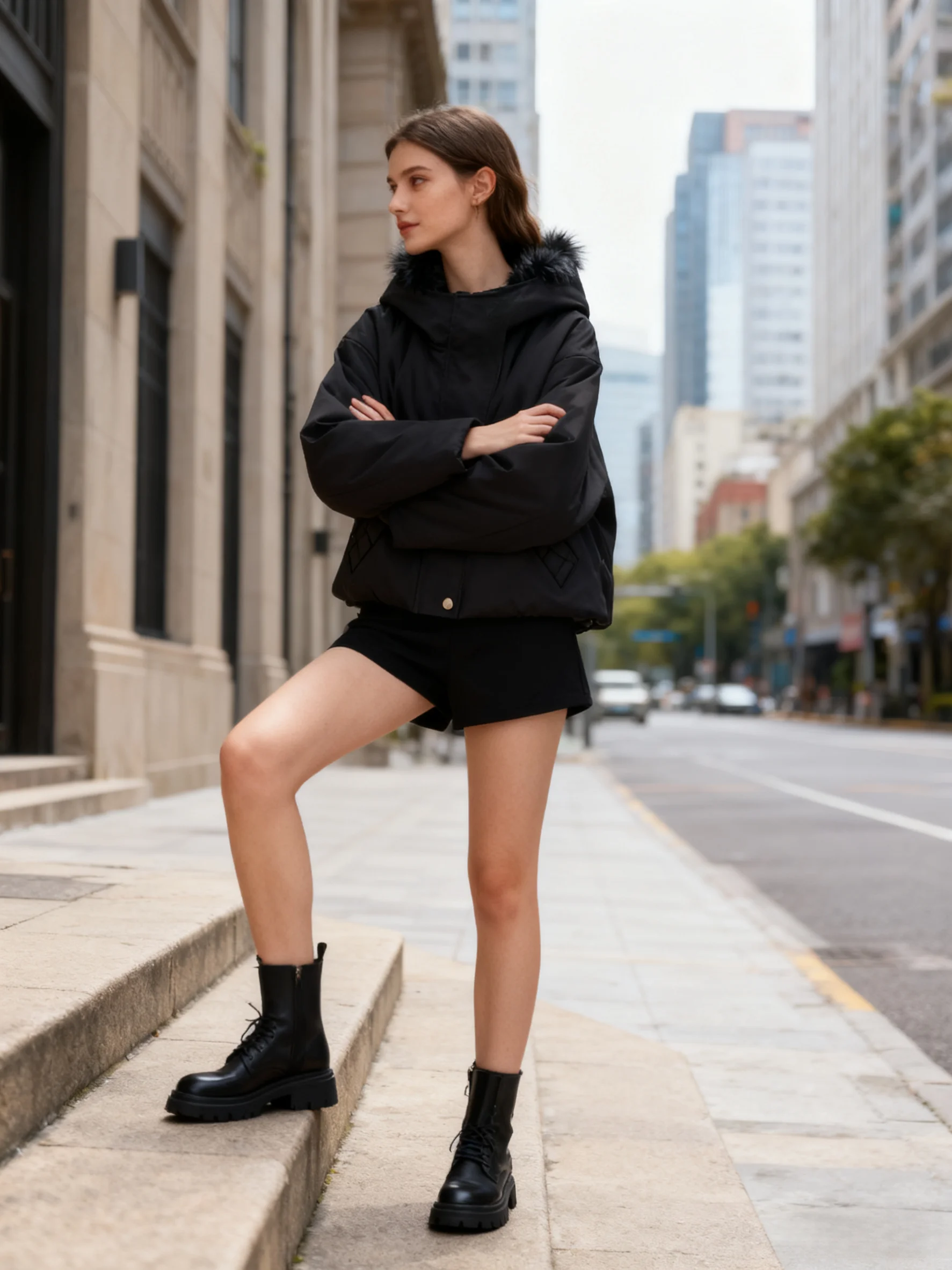 

Женская хлопковая куртка с капюшоном на молнии с воротником-стойкой и карманами, короткая новая верхняя одежда, женская повседневная свободная однотонная зимняя куртка, женская