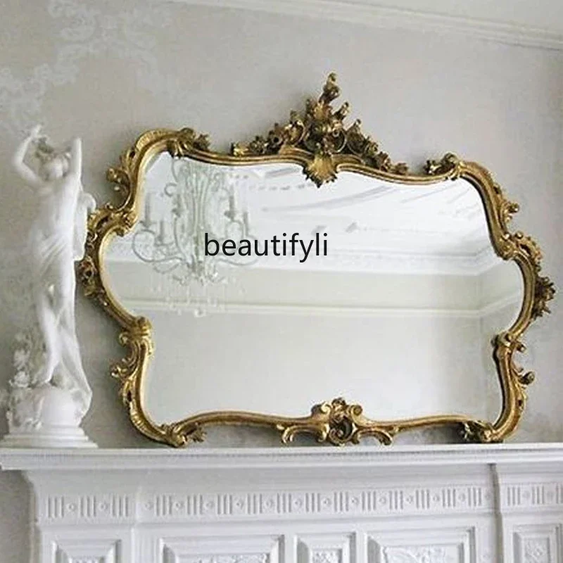 

A26 French retro carved bathroom mirror European luxury old wall-mounted decorative mirror