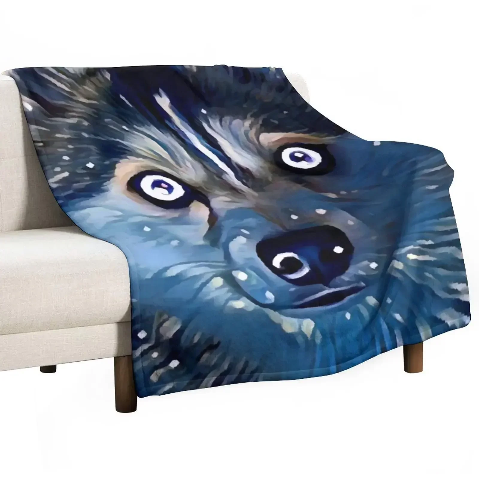 

Pomsky Throw Blanket Furry Flannel Fabric Multi-Purpose Blankets