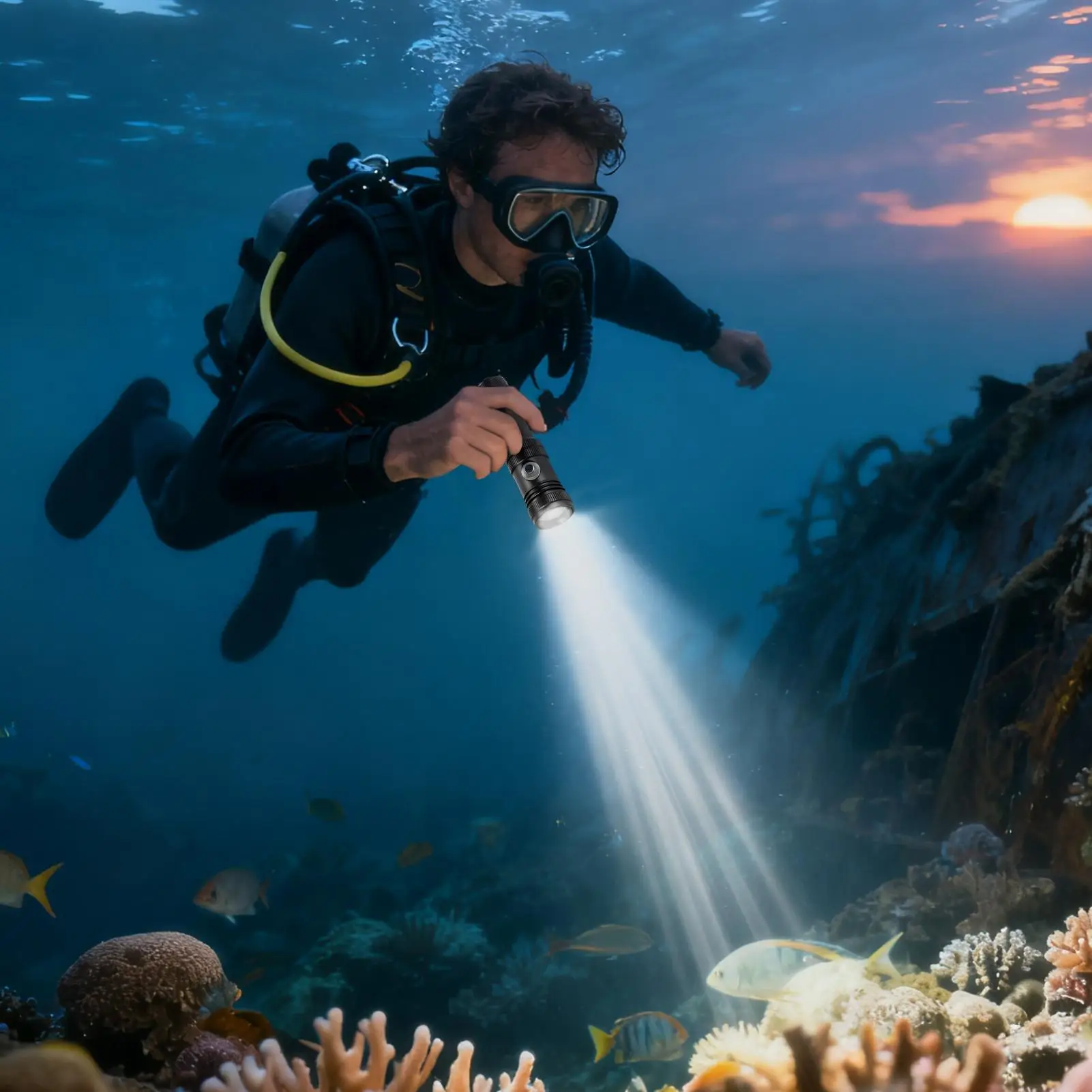 Diving Light 4-Modes Bright Waterproof Underwater Rechargeable Underwater Flashlight For Diving For Camping Night Outdoor Marine