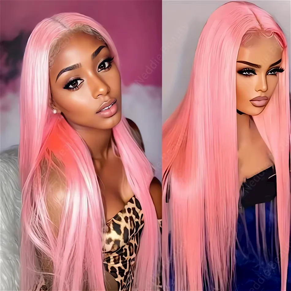 30 Inch Colored Wigs Human Hair Full End 100% Pink Straight Transparent PrePlucked Brazilian HD Lace Frontal Wig For Women