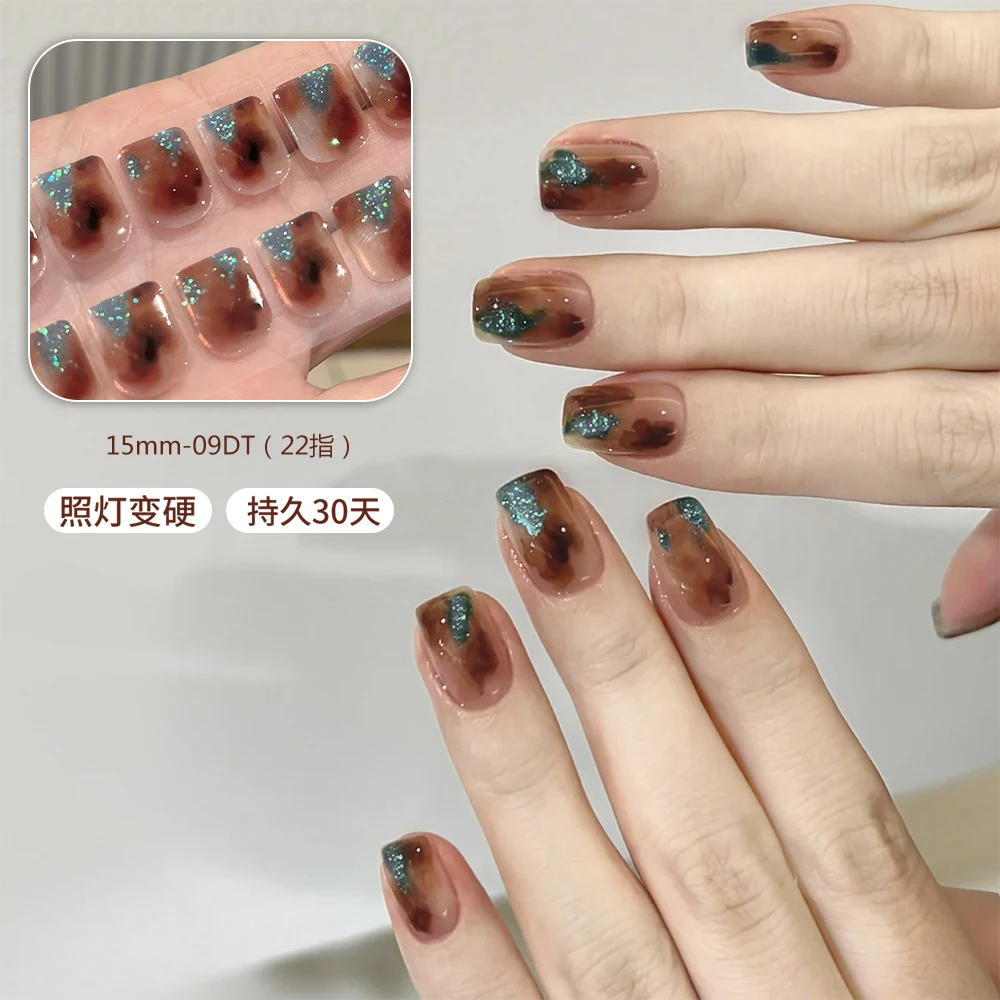 Neue 22 Tipps Kurze Nagel Französisch Maniküre Aufkleber Beleuchtung Gehärtet Halbgebacken Halbgehärtete UV Gel Nagel Aufkleber Mädchen ins Wind
