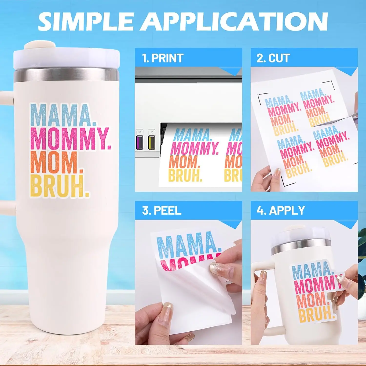 ESHANG A4/Letter High Glossy Printable Vinyl Sticker Paper for Inkjet Printer Self-Adhesive Sheets Dries Quickly