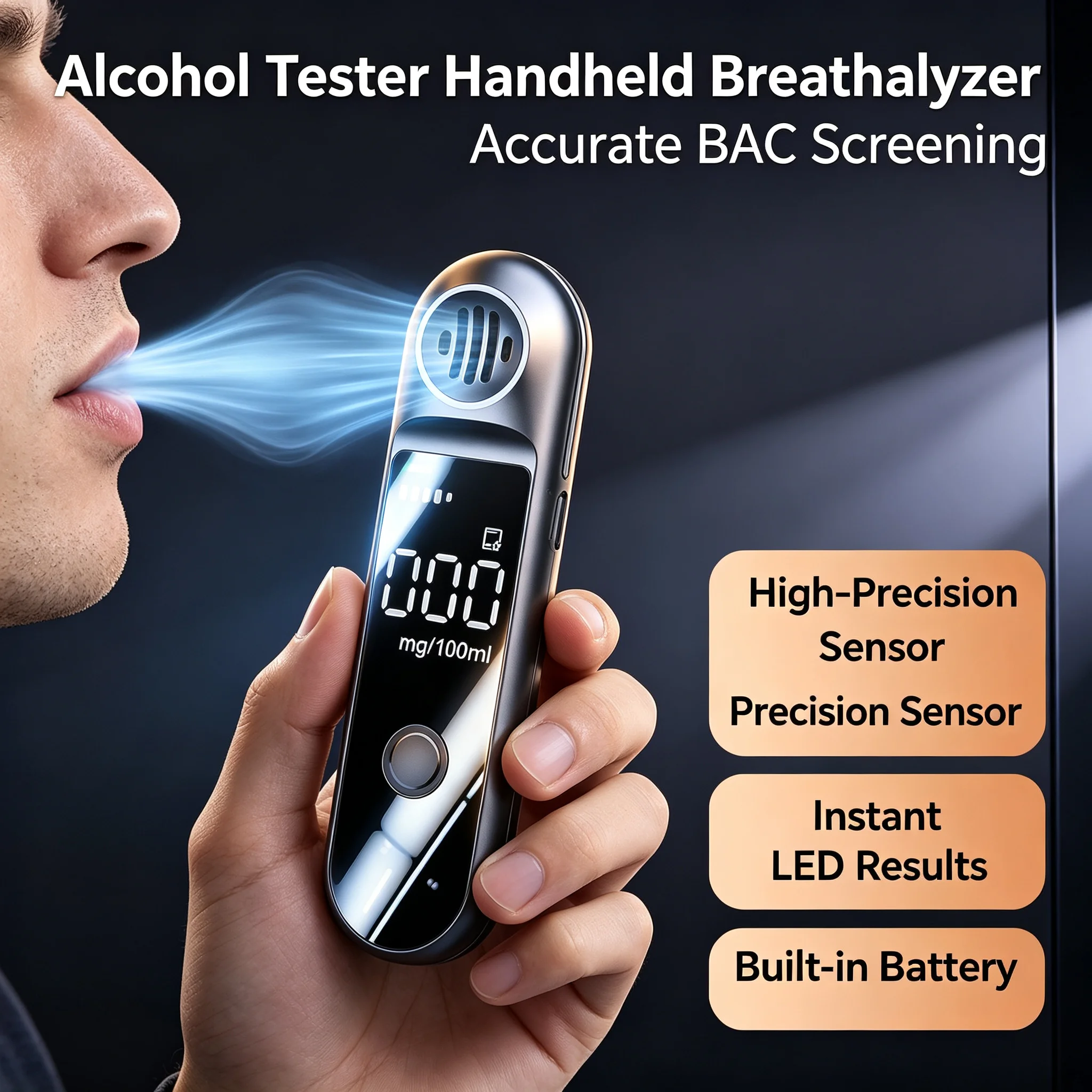Self Checking Alcohol Testing Device for Drunk Driving | High Precision Sensor Breathalyzer , LED Screen with Instant Results