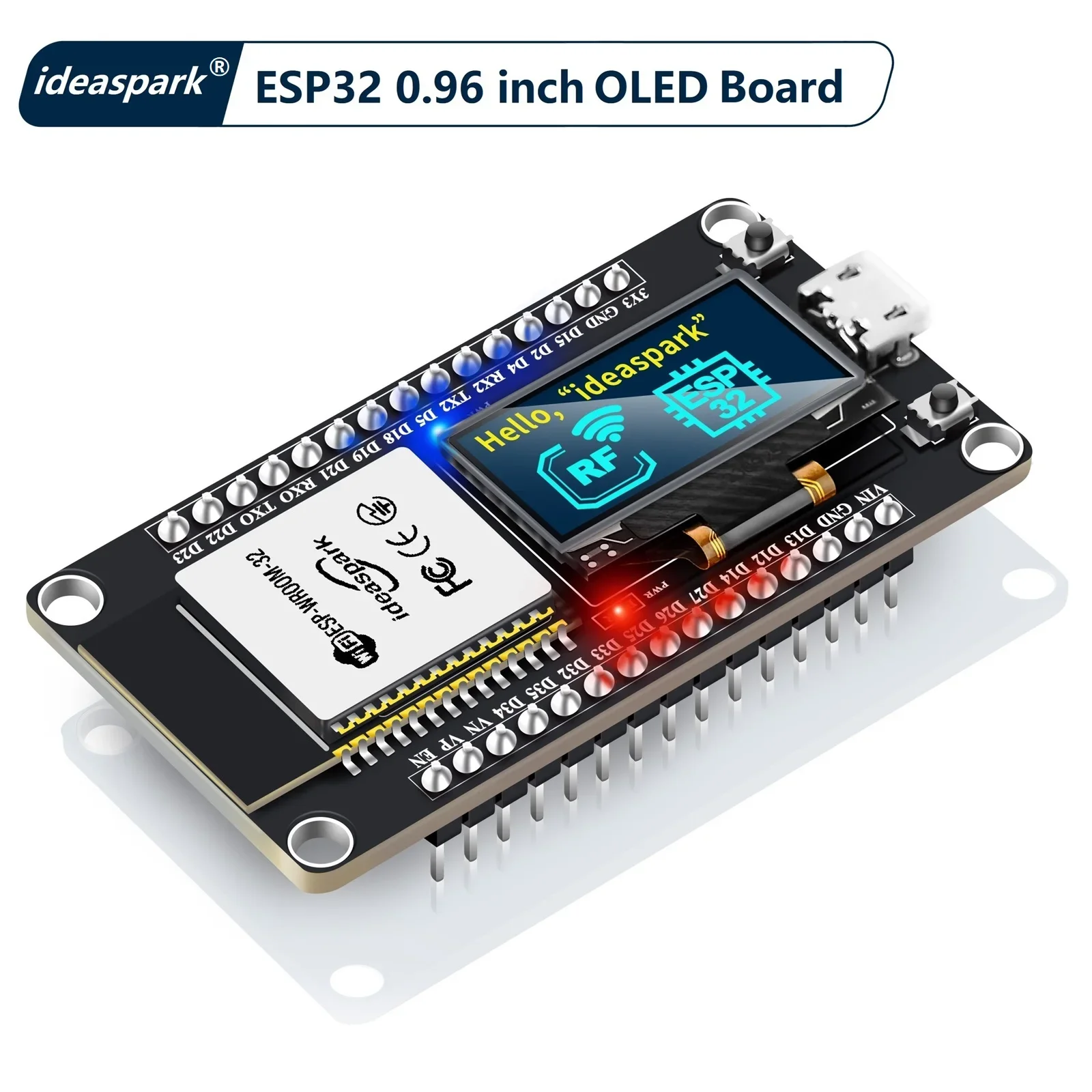 Ideaspark®ESP32 Development Board with 0.96 Inch OLED Display,CH340,WiFi BLE Wireless Module,Micro USB for Arduino/Micropython