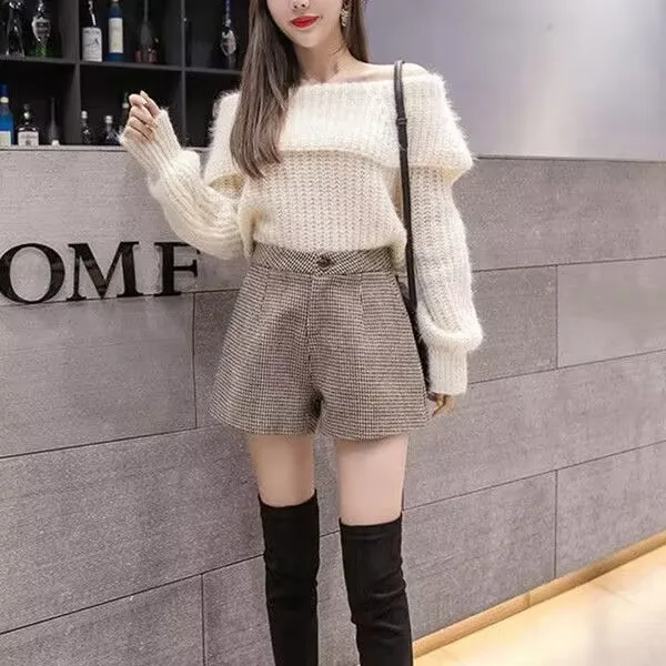 2023 Women Shorts Autumn Winter Ulzzang Plaid Casual High Waist Basic With Lining Mujer Student Collection All-match Streetwear