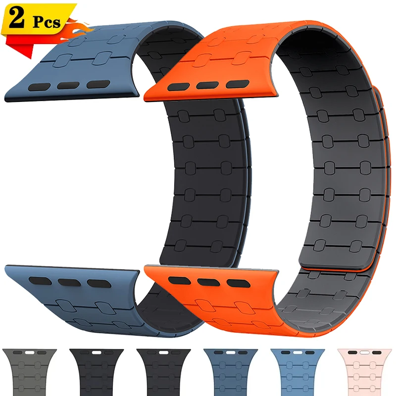 2 Pieces Silicone Strap for Apple Watch Ultra 2 Band 49mm 9 8 7 45mm 41mm Magnetic Bracelet IWatch Series 6 5 4 SE 3 2 44mm 42mm