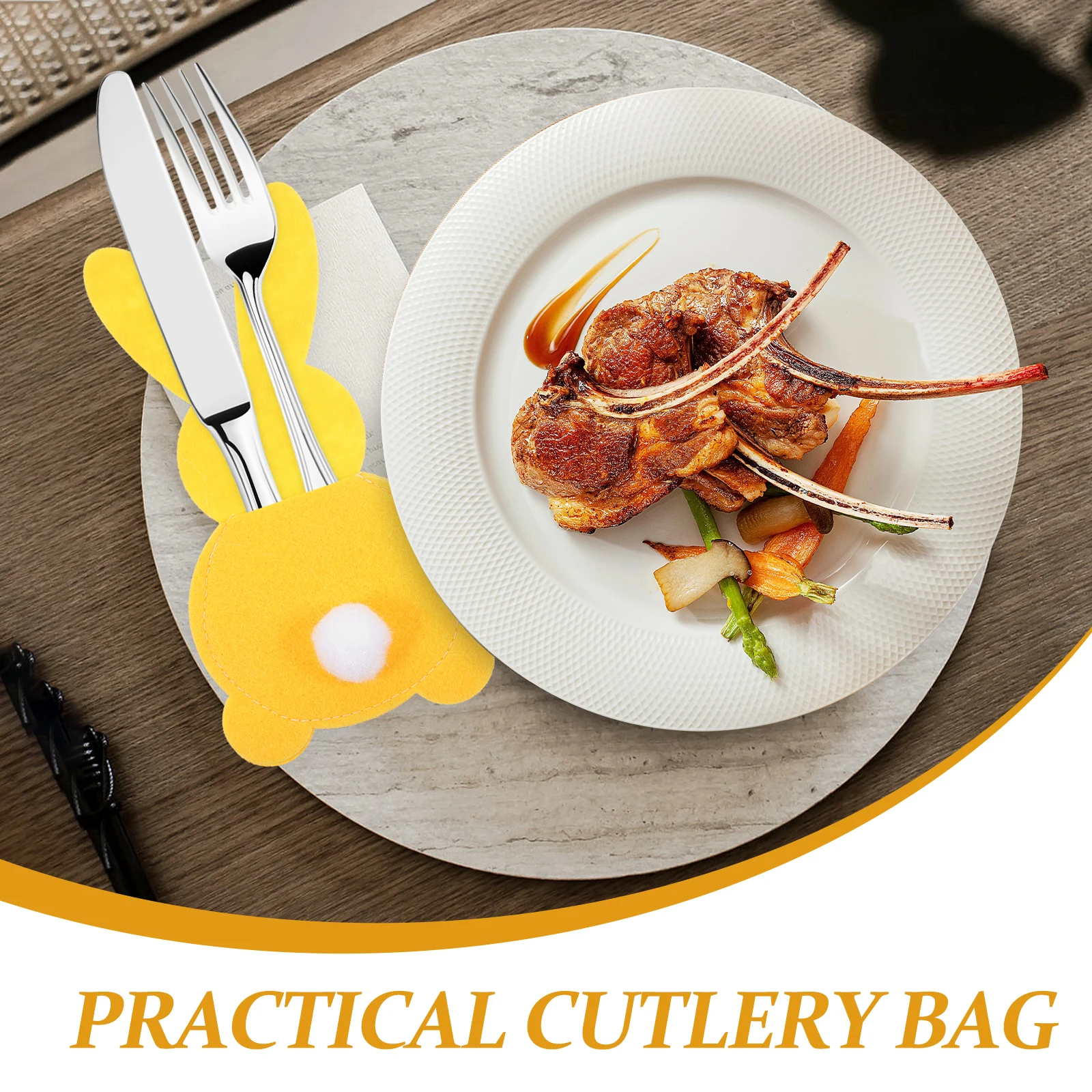 

4 Pcs Rabbit Cutlery Bag Bunny Ears Shape Storage Yellow Cloth Shaped Bags Banquet