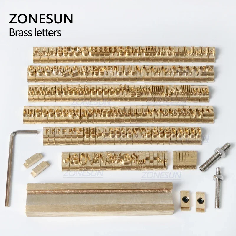 ZONESUN 184Pcs Custom Logo Brass Alphabet Letter Set With Number Symbols 10cm T slot Letter Stamp For Hot Foil Stamping Machine