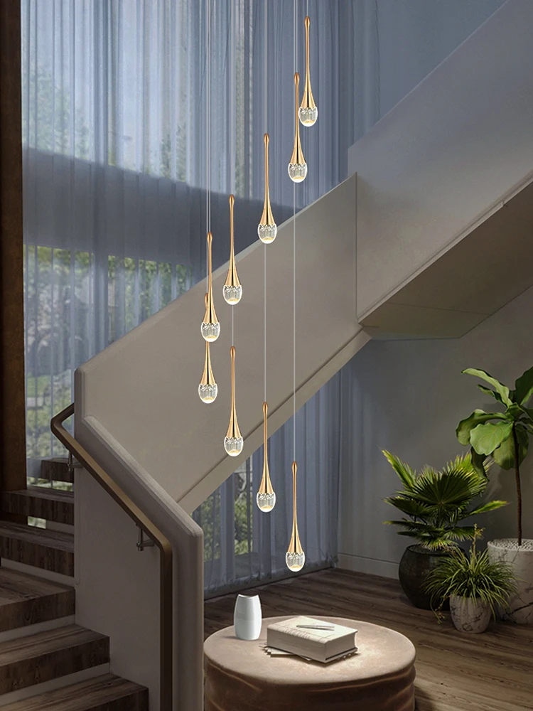LED Luxury Crystal Chandelier Modern Minimalist Living Room Lobby Pendent Lamp Hanging Staircase Pendant Bedroom Bedside Lamp