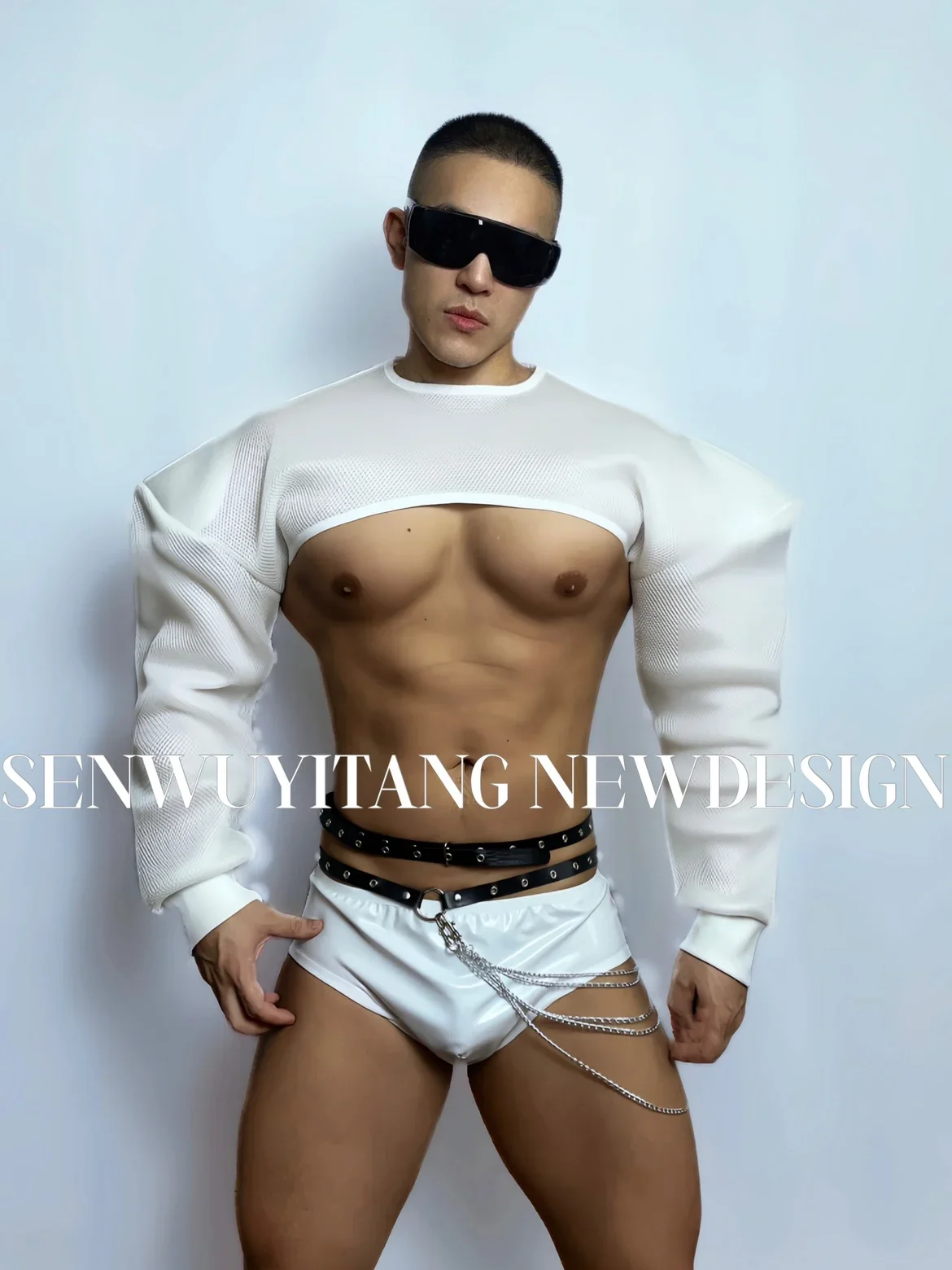 2025 Bar DS2023 New Performance Dress Men's Gogo Leading Dance Dress Sexy Jazz Dance DJ Men's Stage Dress White Robot Set yj298