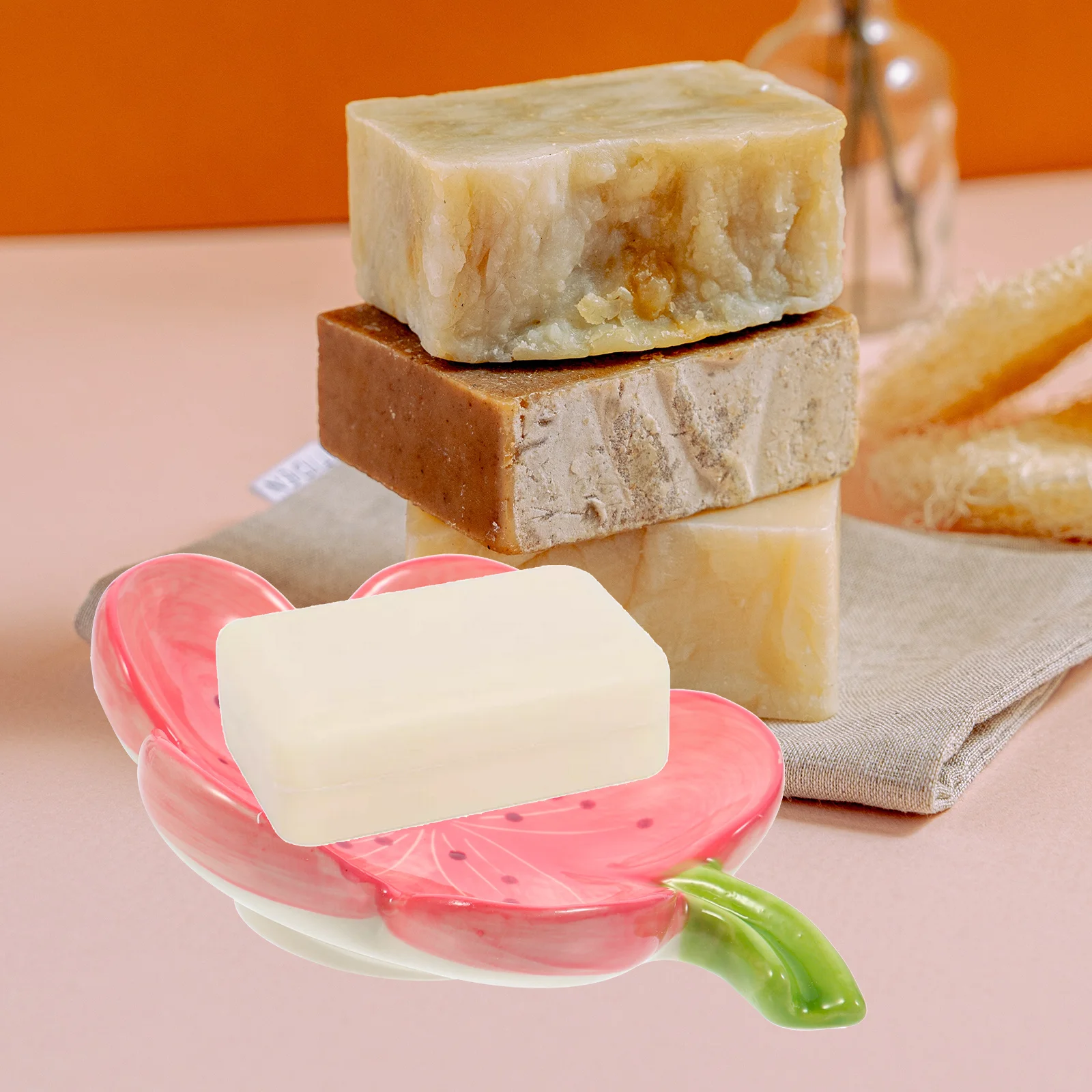 

Ceramic Flower Design Soap Holder Self Draining Practical Home Use Bathroom Accessories Flower Shaped Soap Dish