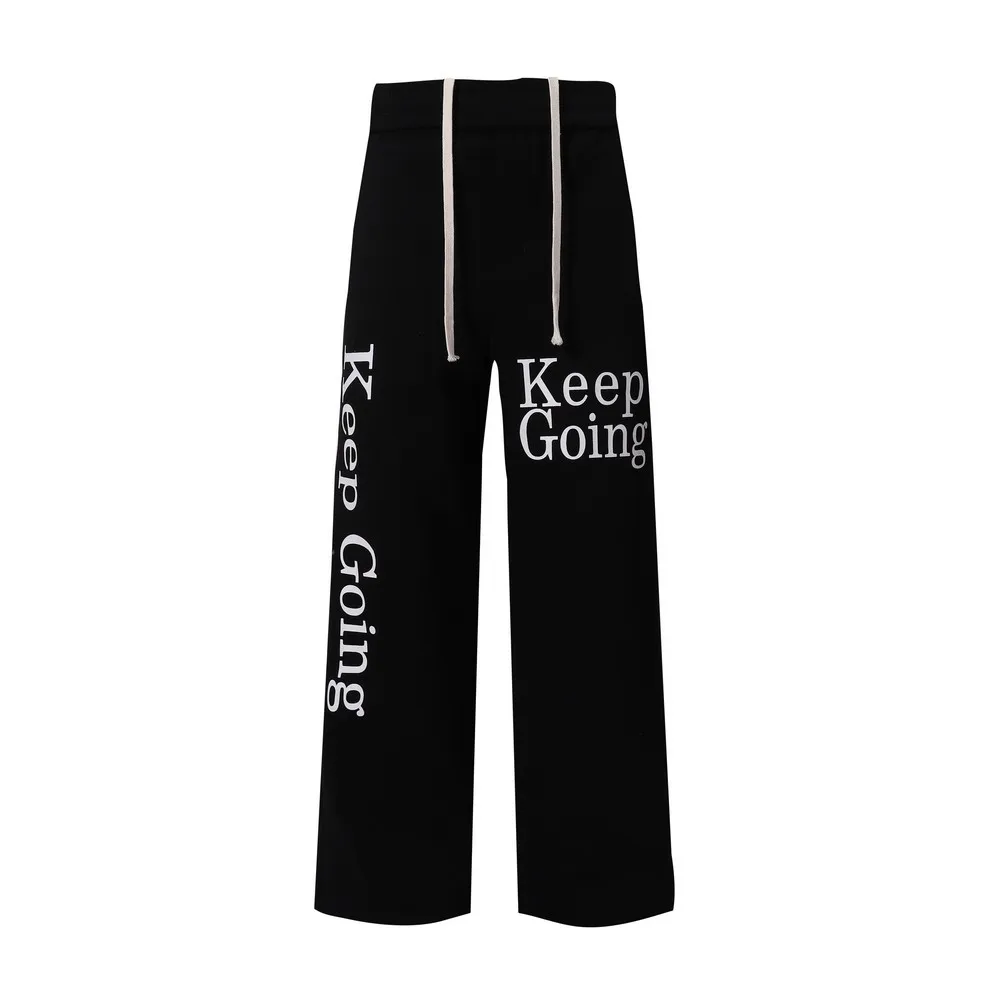 Letters Cotton Drawstring Elastic Waist Wide Leg Black SweatPants Trousers for Women Men Streetwear Winter Spring Trends Pants