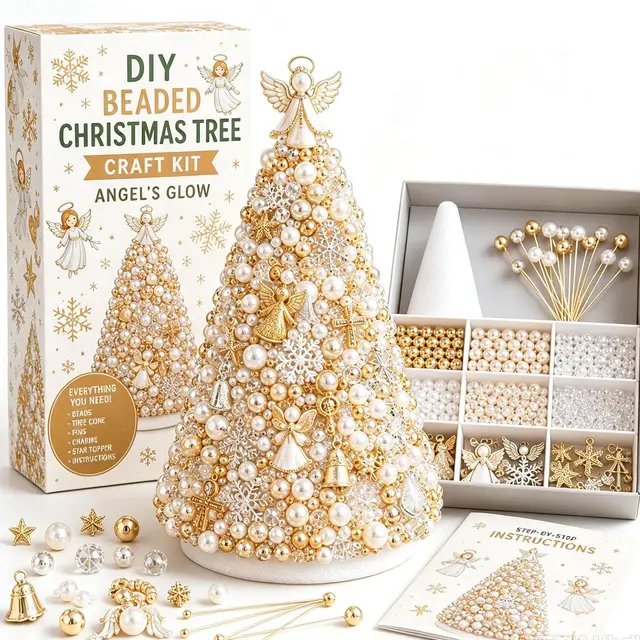 DIY Beaded Christmas Tree Craft Kit, Nutcracker Magic Mini Desktop Christmas Tree Making Kit, Complete Beads and Nutcracker Ornaments Christmas Desktop Home Decoration Supplies 3