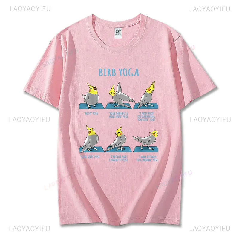 Kawaii Clothes Cockatiel Yoga Poses T-shirt Birb Memes Cute Parrot Graphic Tshirts Summer Cartoon Camisa Cool Cotton Short-sleev image 4