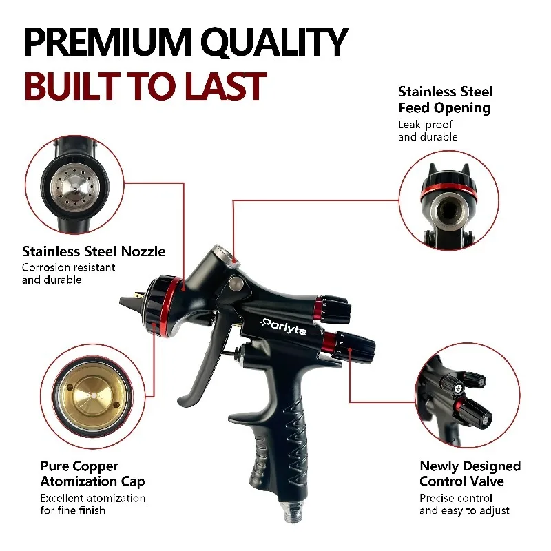 Premium Forged Spray Gun J-15 Newly Designed High Transfer Efficiency Car Refinishing 1.3mm Gravity Feed Air