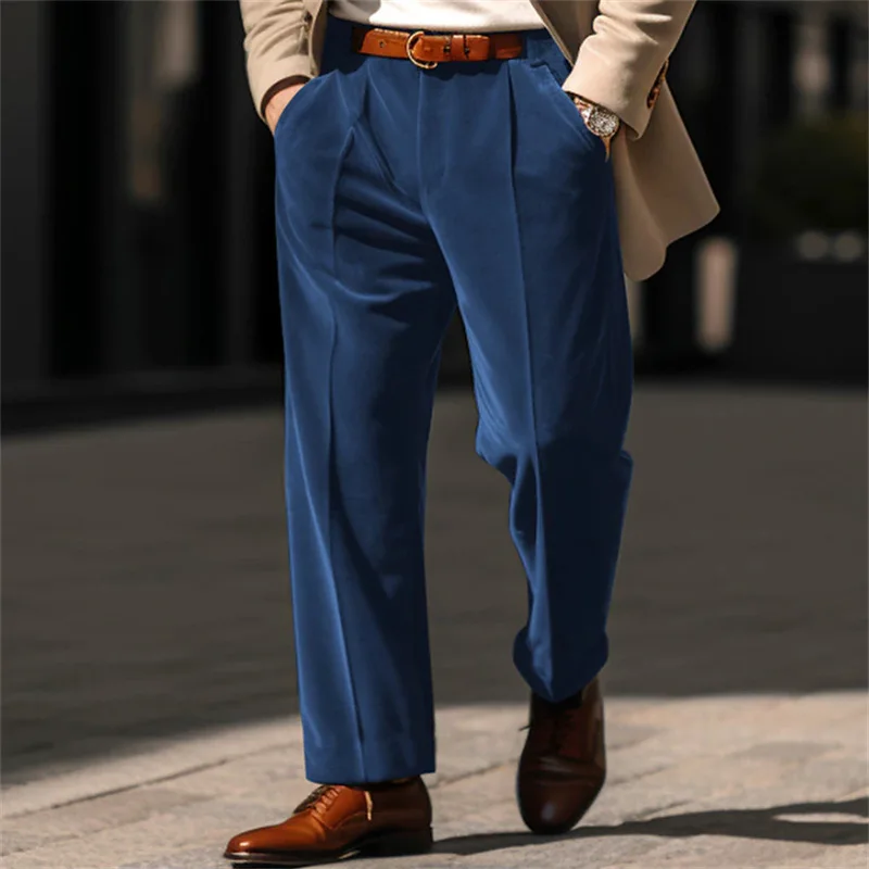 Men's Luxury Velvet Suit Pants Straight Leg Flat Front Comfort Stretch Wedding Office Business Casual Daily Wear Holiday