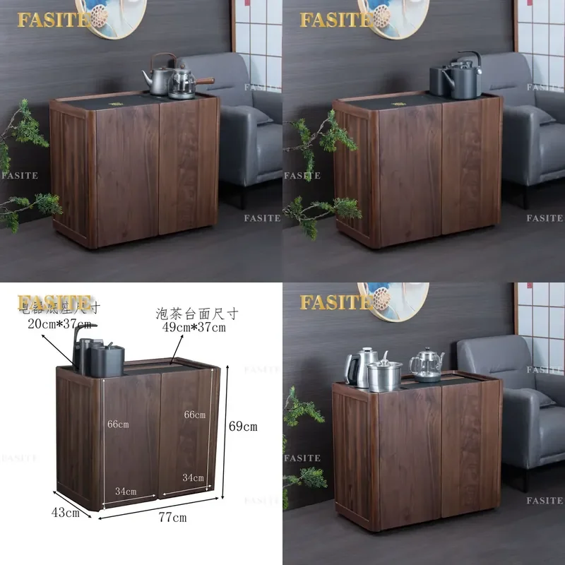 For North American Black Walnut Solid Wood Tea Cabinet Sofa Side Table Living Room Bakelite Tea Tray Boiling Water Station