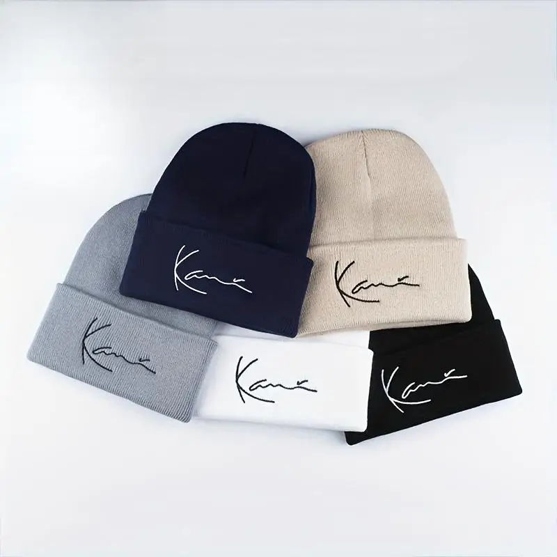Karl Kani Retro Letter Embroidered Knitted Hat For Men And Women Winter Warmth Hooded Knitted Hat
