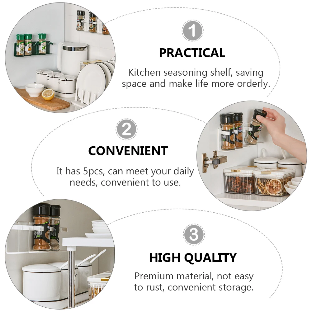 

Kitchen Spice Jar Storage Rack Organizer Bracket Slim White Plastic Seasoning Shelf