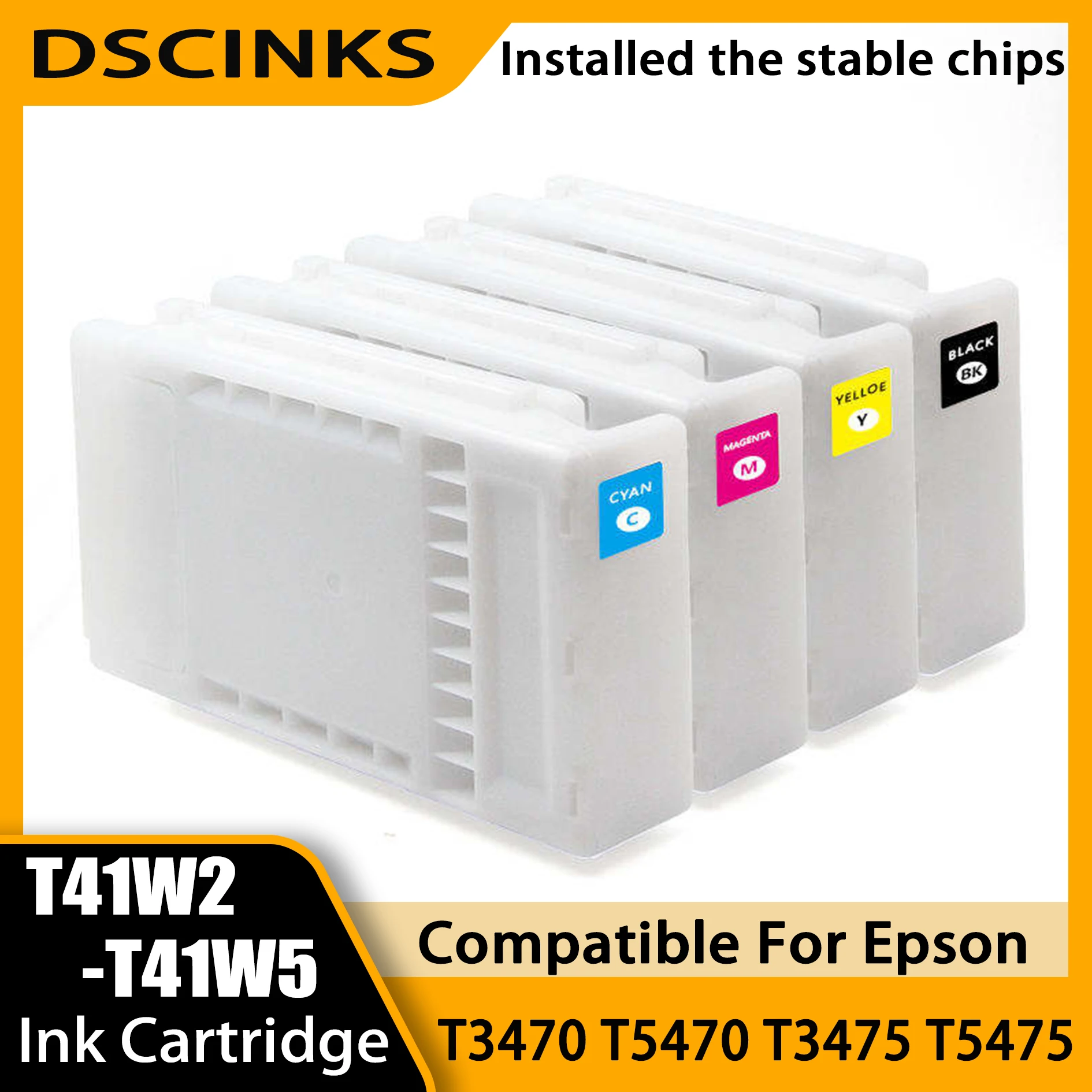 1Set 4Colors T41W2 T41W3 T41W4 T41W5 Ink Cartridge Compatible For Epson T3470 T3475 T5470 T5475 Printer With Pigment Ink Chip