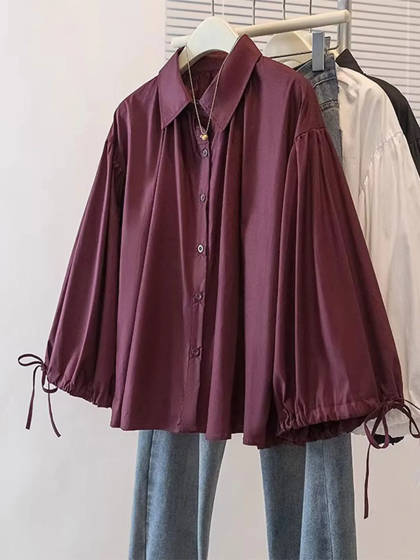 

Ретро-фиолетовая длинная женская рубашка-топ весна 2026, больших размеров, модная, свободная, скрывающая живот, в корейском стиле, для повседневной носки