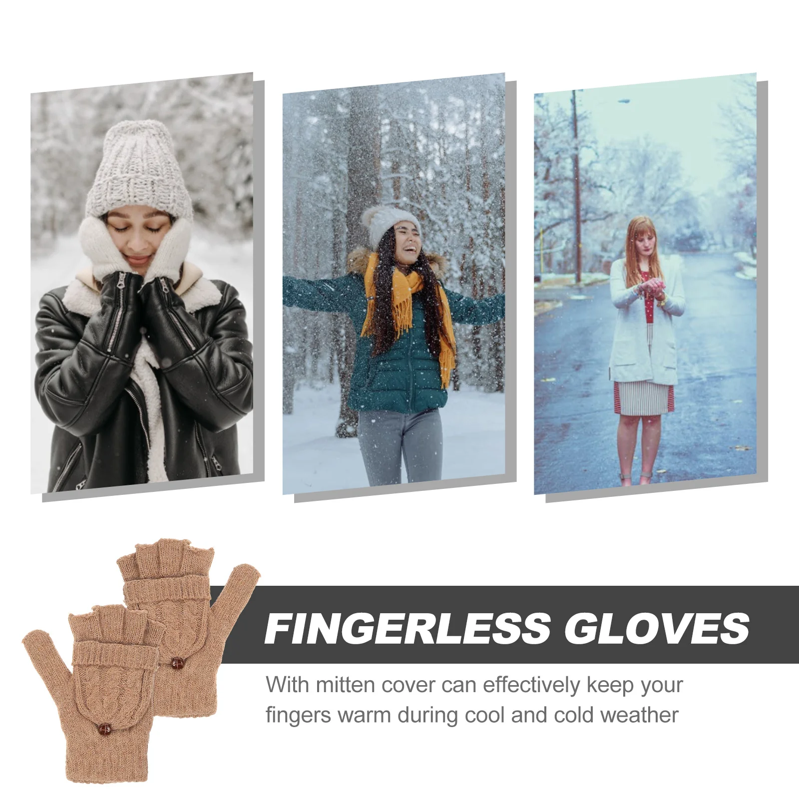 

Women Winter Warm Wool Knitted Brown Convertible Fingerless Gloves Mitten Cover Soft Lightweight Semi Finger Gloves Winter