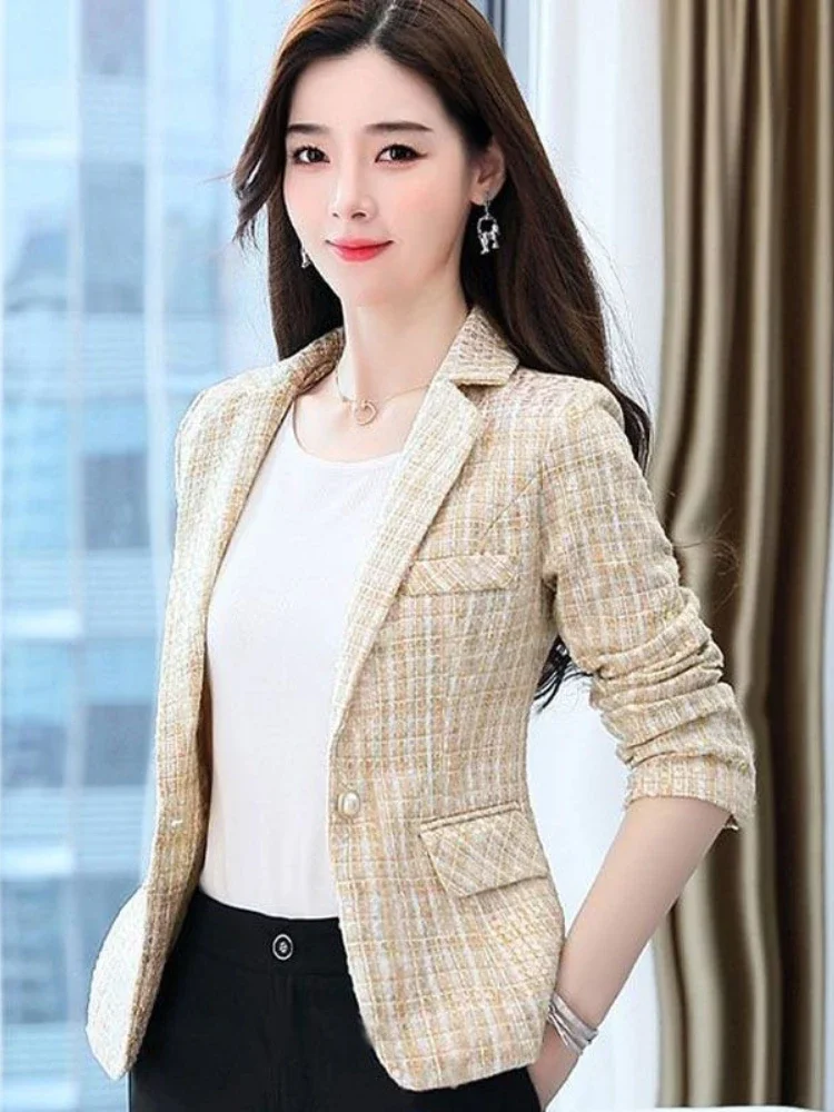 Women Petite Short Blazer Spring Autumn Korean Style Cinched Waist Elegant Versatile Suit Jacket