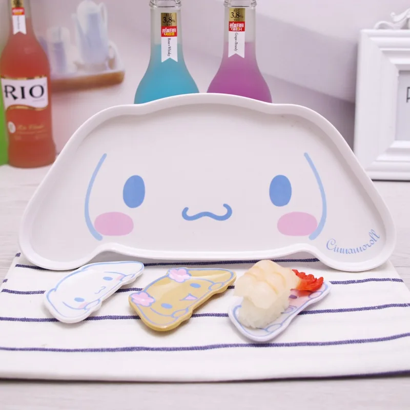 Sanrio Divided Plate Tableware Cartoon Child Cinnamoroll Bowl Divided Plate Cute Girl Cake Plate Melamine Eating Bowl Dish Gift