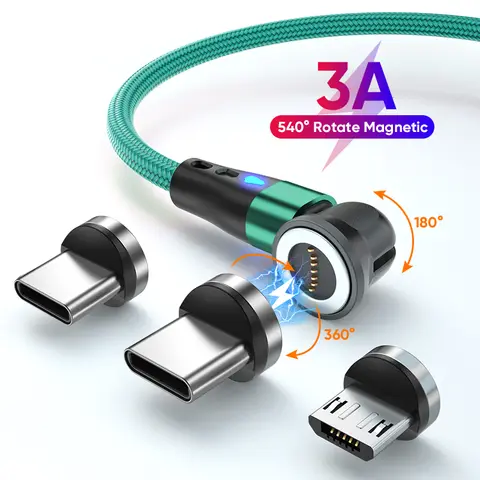540° Rotating USB Type C Data Sync Cable 3A Fast Charging Magnetic Cable for Samsung Huawei Xiaomi Android Phone Type C Cable
