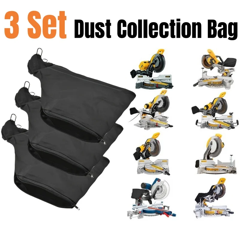 3 Set Dust Collector Bag for 255 Model Miter Saw with Adjustable Dust Jacket Stand and Zipper, Edge Planer Belt Sander Dust Bags