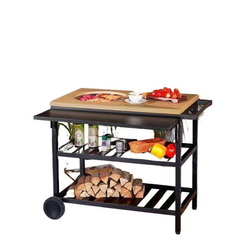 Outdoor tool dining car, movable thickened barbecue grill, multi-functional enclosure
