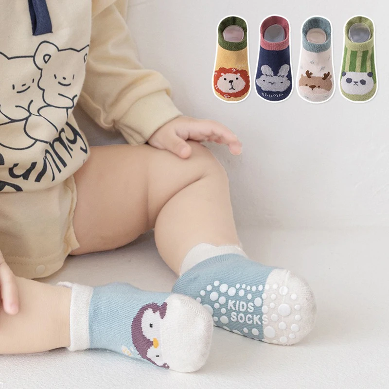 

Newborn Baby Glue Dot Socks Soft Skin-Friendly Combed Cotton Non-Slip Socks Cartoon Cute Animal Printed Indoor Toddler Socks