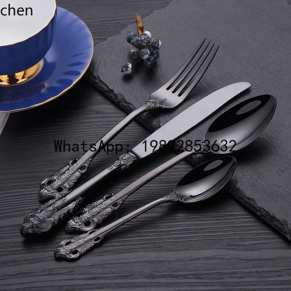 

Silverware Rose gold Metal Cutlery Stainless Steel Black Home Wedding Hotel Cutlery Set