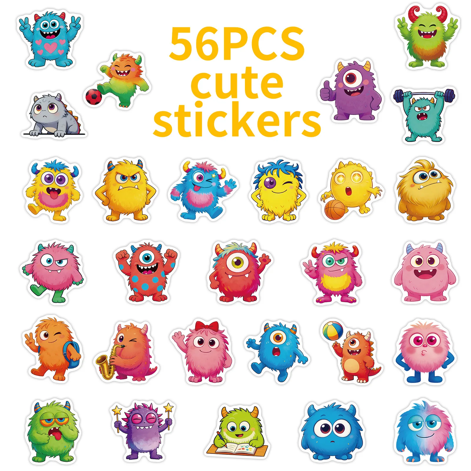 56/112PCS Funny Cartoon Monster Stickers Colorful Diary Decoration Stationery Stickers