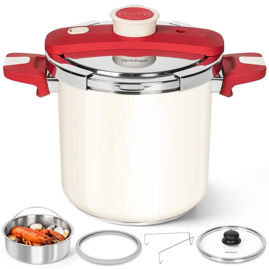 

Pressure Cooker Stainless Steel 8.5 Quart, 3in1 Pressure Pot, OneHand Locking System, Olla de Presion Colorful Design, Induction