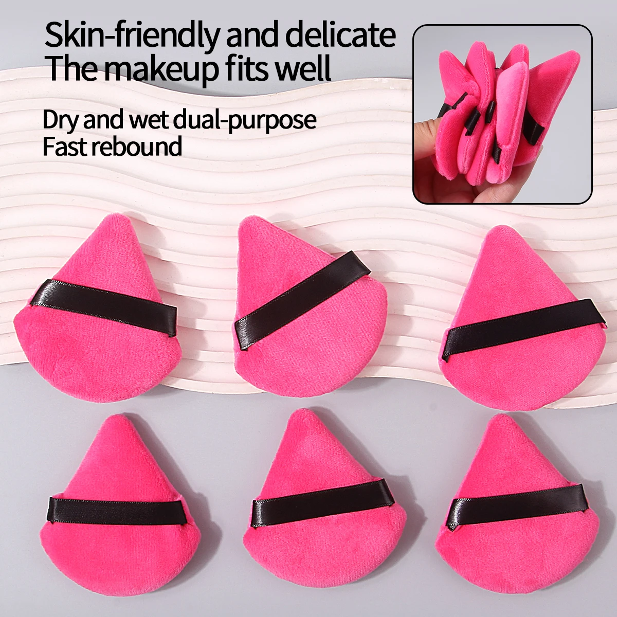 6 pièces Rose rouge flocage triangulaire bouffée de poudre, bouffée de poudre libre, bouffée de poudre de miel, bouffée de poudre de fard à joues, double usage sec et humide