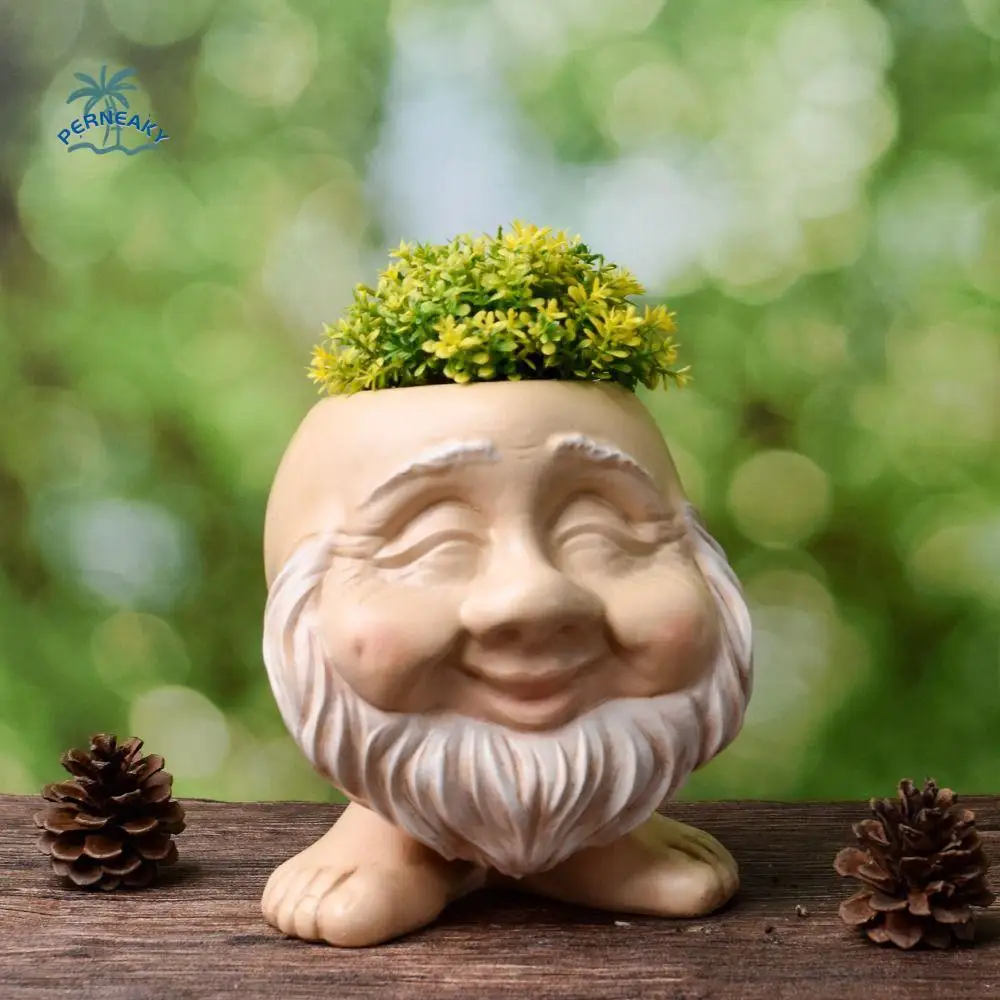 

Durable Funny Muggle Face Flower Pot Cute Handmade Succulent Flowerpot Waterproof Resin Crafts Plant Pot Potting Decoration