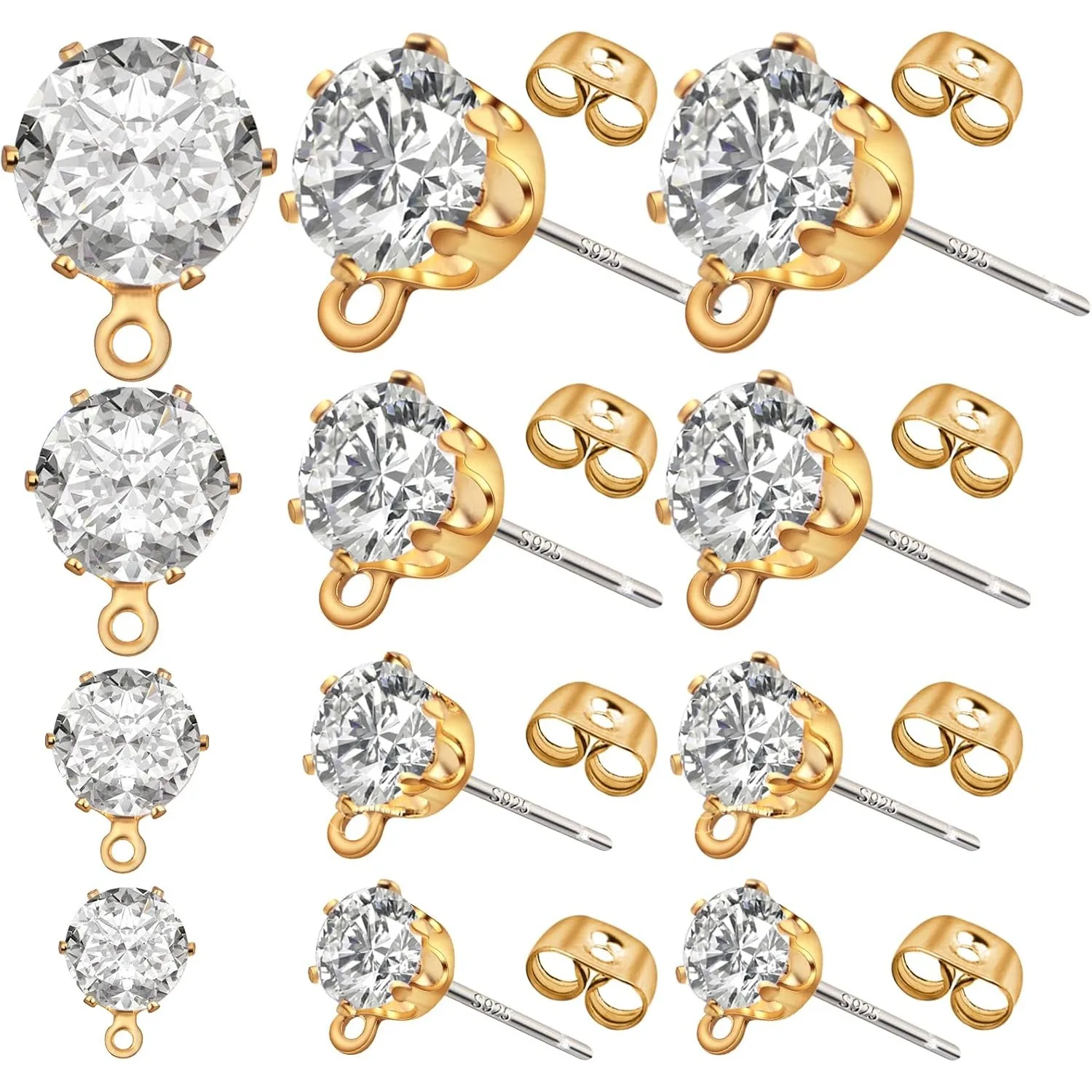 

40 Pieces Cubic Zirconia Earring Posts with Loop Golden Rhinestone Earring Studs and 40 Pieces Butterfly Earring for DIY Jewelry