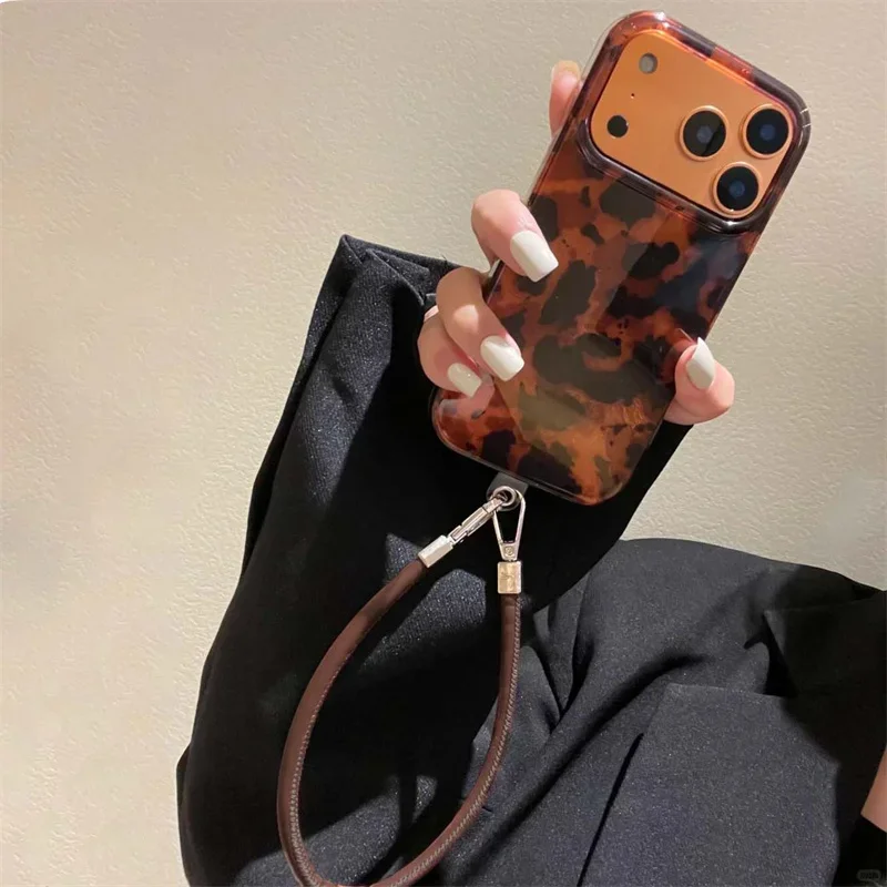 Vortex print IND amber leopard print phone case with lanyard for iPhone 11 12 13 14 15 16 17 Pro Max