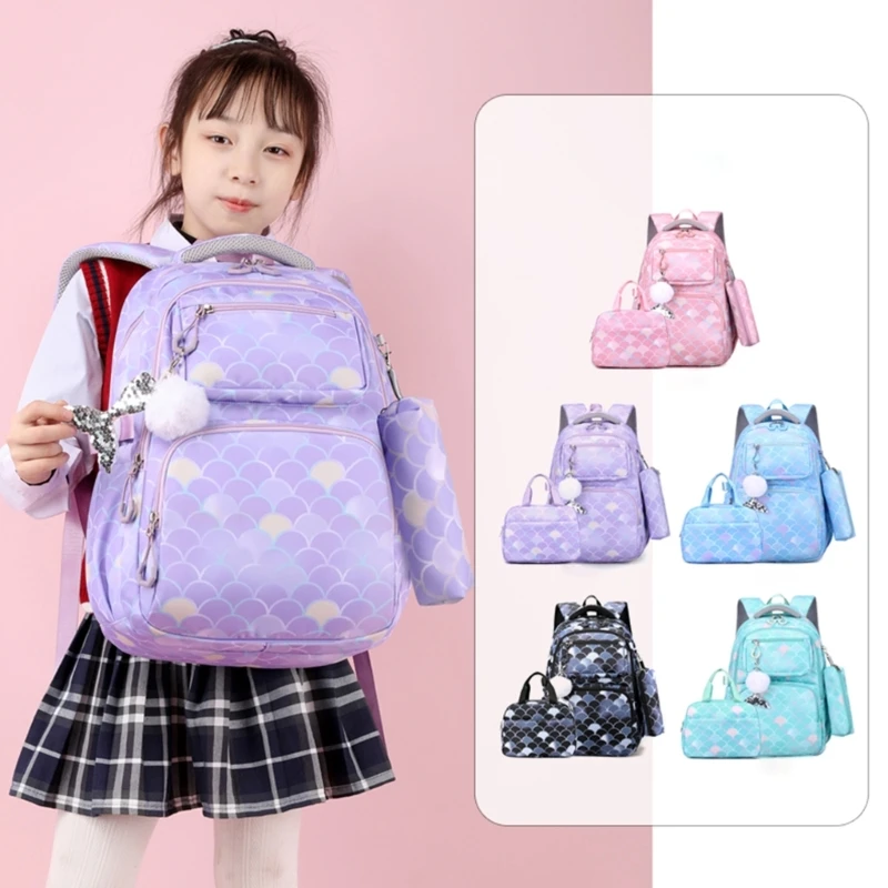 Mochila ligera con bolsa de almuerzo y estuche para lápices para niños y niñas, bolsillos de almacenamiento convenientes para artículos diversos