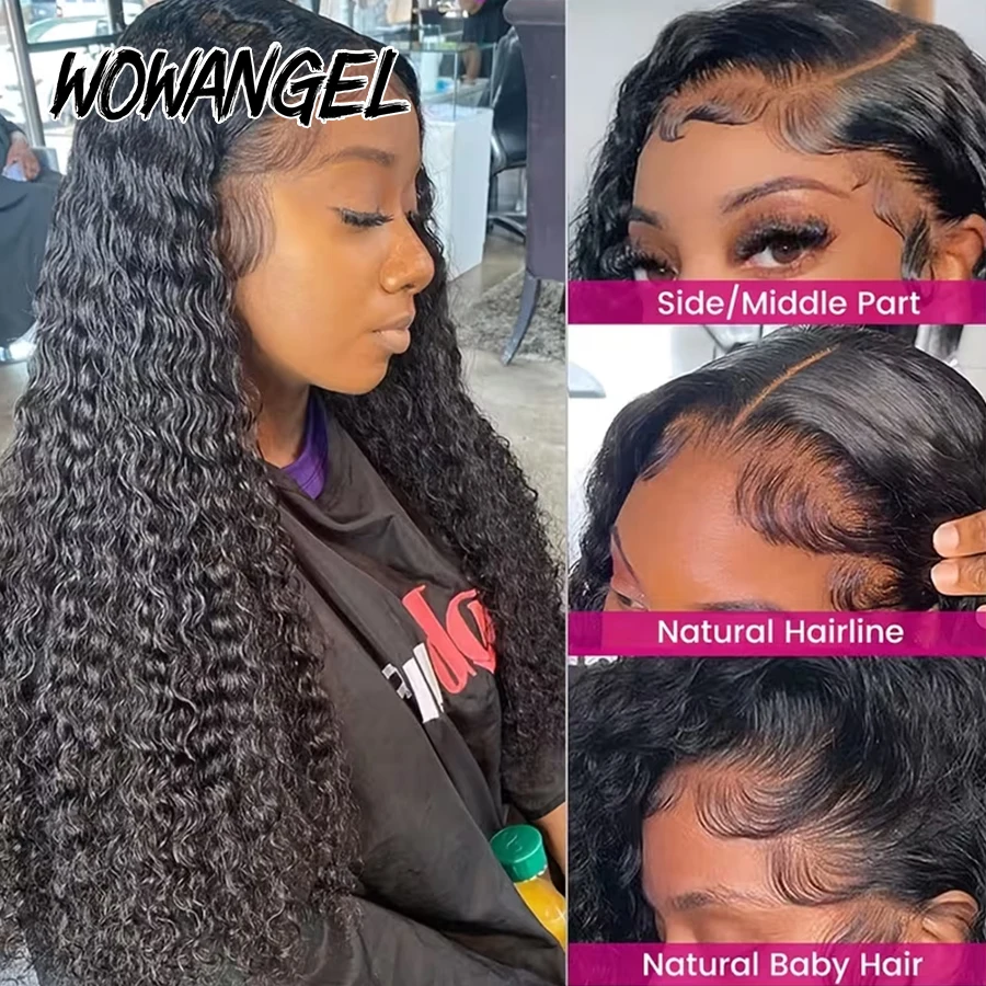 WOWANGEL 250 Density Curly Wigs 13x6 HD Lace Frontal Wig 100% Human Hair Pre Plucked Water Wave Wigs For Women Brazilian Hair view 2