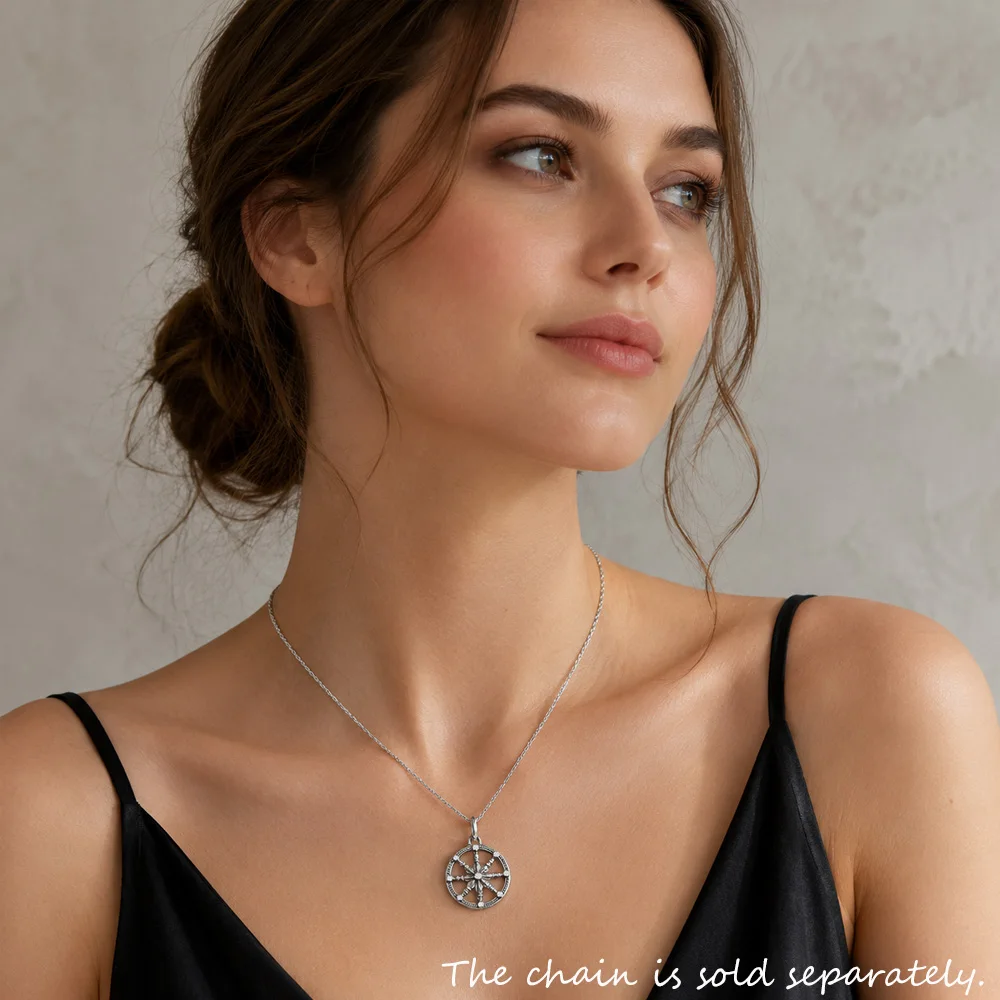 Anhänger, kleines Karma-Rad, brandneues edles Schmuckzubehör, 925er Sterlingsilber, Vintage-Glücksgeschenk für Damen und Herren – Detail 1