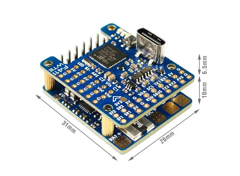 

MATEKSYS MATEK F411-WTE BMI270 Baro OSD Dual BEC 132A Датчик тока 2-6S INAV Контроллер полета для радиоуправляемого самолета с неподвижным крылом