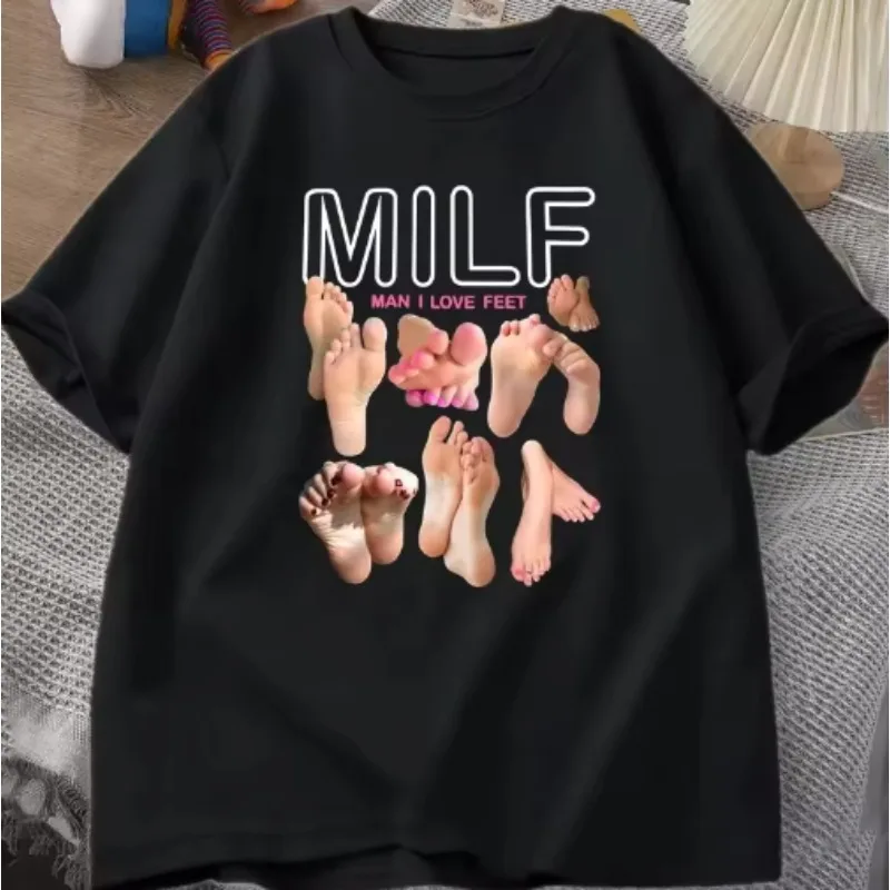 MILF Man I Love Feet Funny Graphic T-Shirt Women Short Sleeve O-Neck T Shirt Streetwear Harajuku Tee Female Clothes