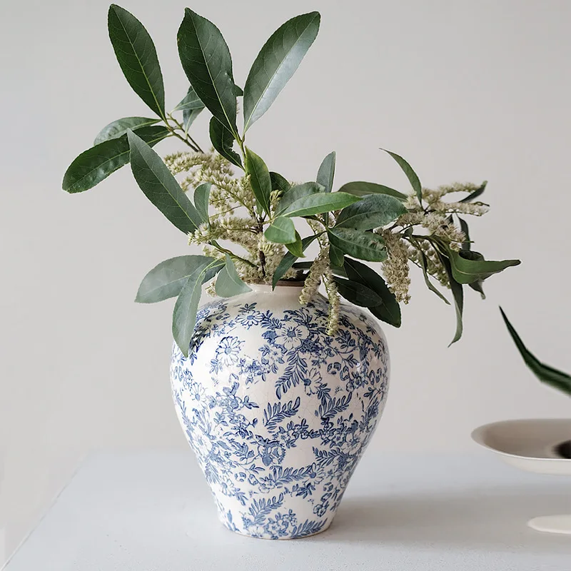 

Jinzha Blue and White Porcelain Vase, Flower Arrangement, Living Room, Desktop, Entrance Decoration, Decorative Decoration, Fren