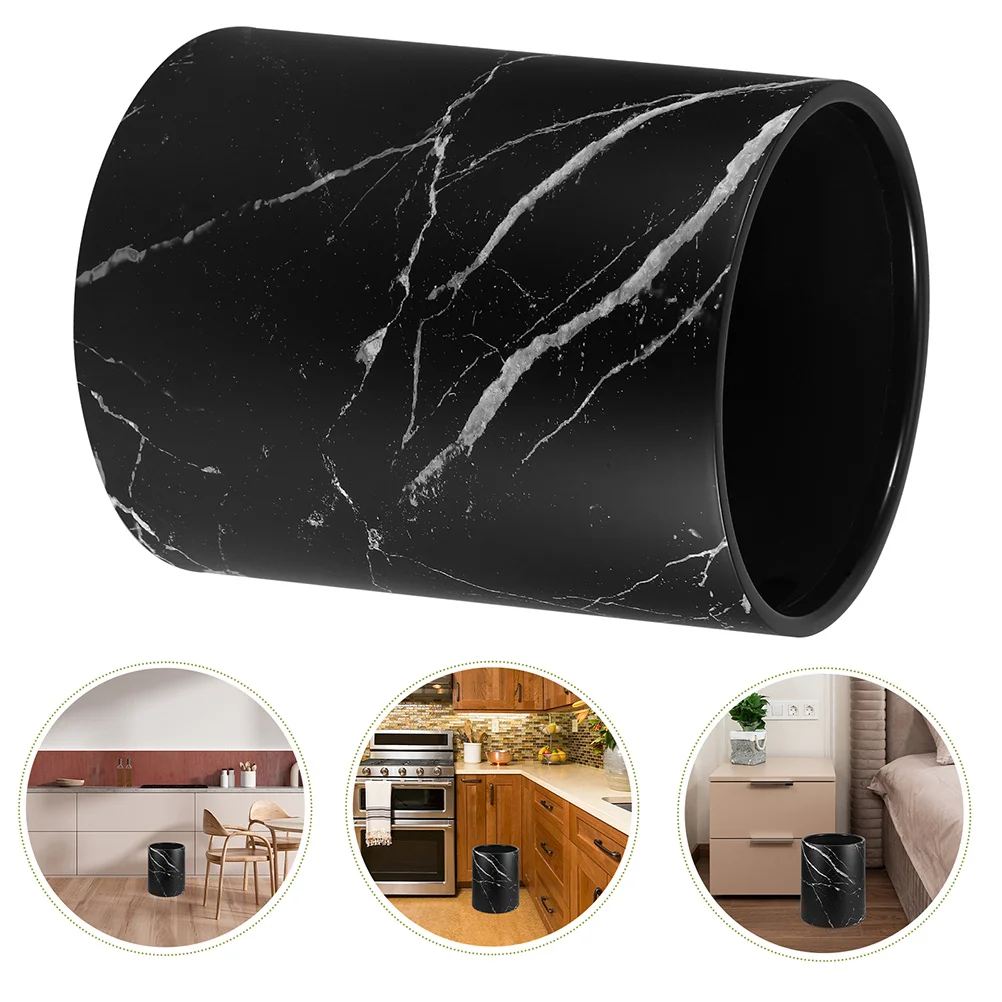 

Marble Bathroom Trash Can Large Capacity Round Lidless Garbage Container for Home Office Marble Trash Can Marbling Waste Bin