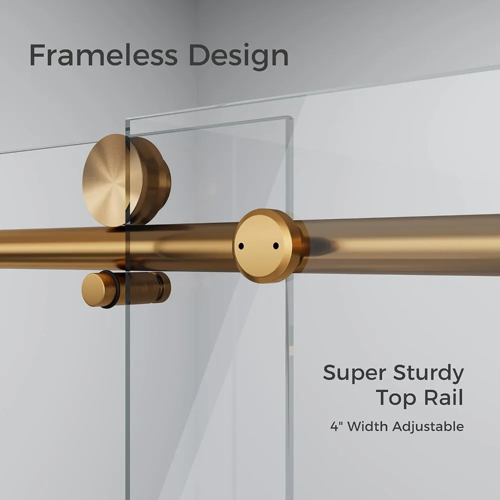Porta doccia scorrevole senza telaio da 56-60" L X 75" H, porta doccia senza telaio, porta in vetro per doccia con vetro temperato SGCC trasparente da 5/16"
