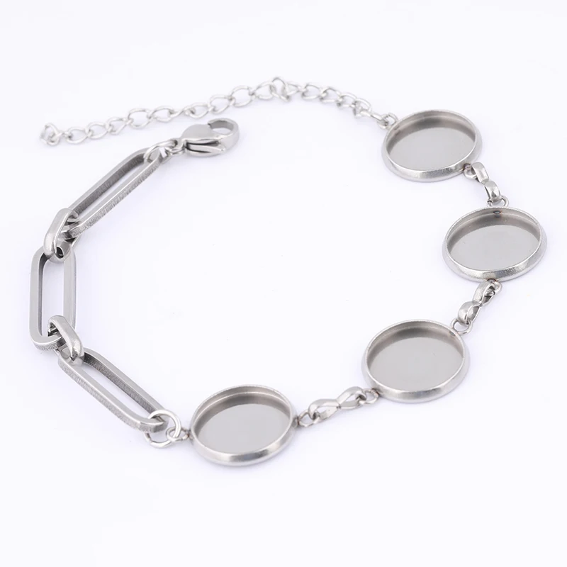 5pcs Stainless Steel Link Chain Cabochon Bracelet Base Setting Blanks 12mm Bezel Trays For Bracelets Jewelry Making Supplies